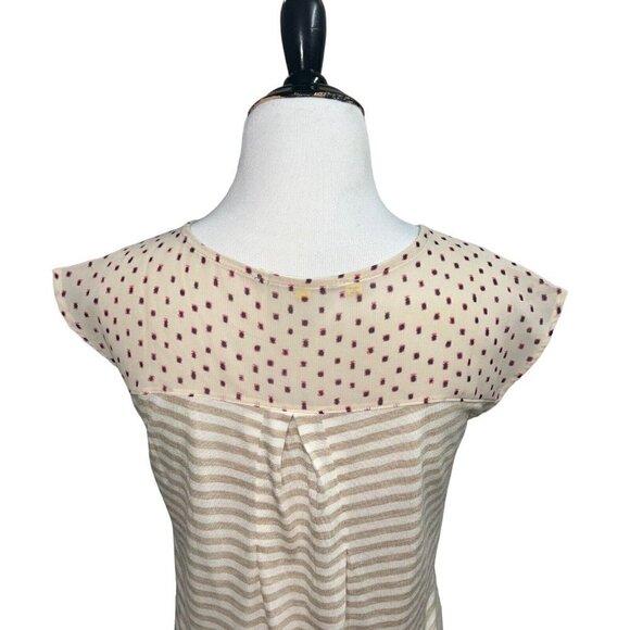 Anthropologie Little Yellow Button Women's Size XS V-Neck Blouse Top Striped - Picture 5 of 7
